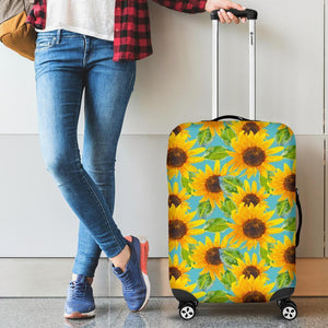 Blue Watercolor Sunflower Pattern Print Luggage Cover GearFrost