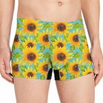 Blue Watercolor Sunflower Pattern Print Men's Boxer Briefs