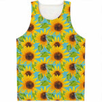 Blue Watercolor Sunflower Pattern Print Men's Tank Top