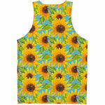 Blue Watercolor Sunflower Pattern Print Men's Tank Top