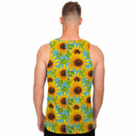 Blue Watercolor Sunflower Pattern Print Men's Tank Top