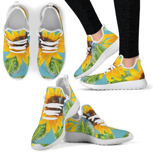 Blue Watercolor Sunflower Pattern Print Mesh Knit Shoes GearFrost