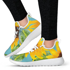 Blue Watercolor Sunflower Pattern Print Mesh Knit Shoes GearFrost