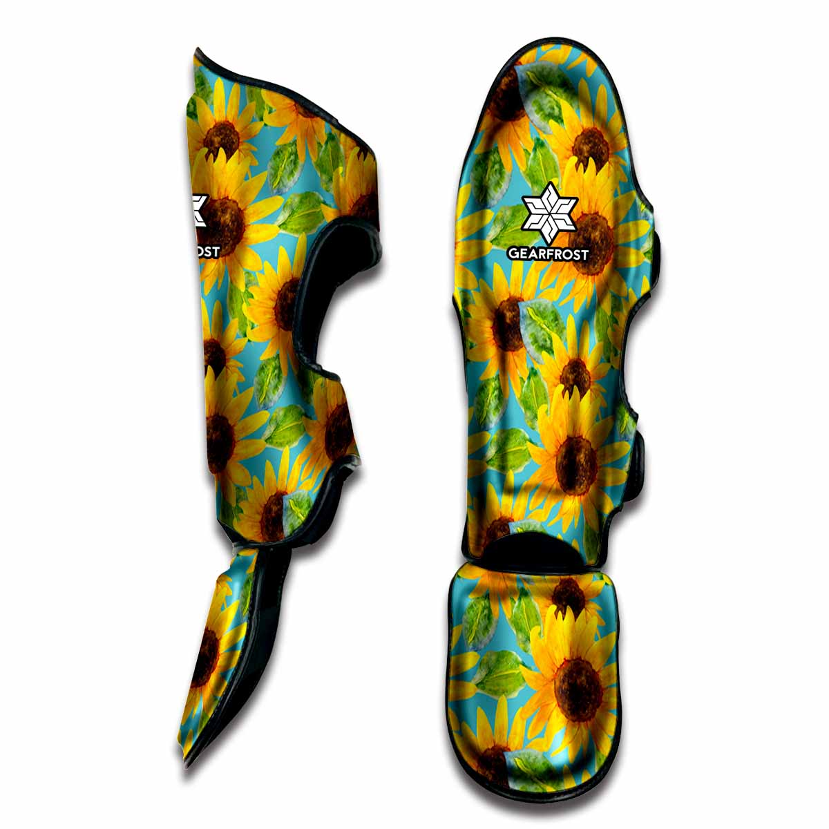 Blue Watercolor Sunflower Pattern Print Muay Thai Shin Guard