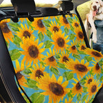 Blue Watercolor Sunflower Pattern Print Pet Car Back Seat Cover