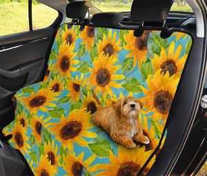 Blue Watercolor Sunflower Pattern Print Pet Car Back Seat Cover