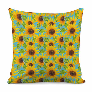 Blue Watercolor Sunflower Pattern Print Pillow Cover