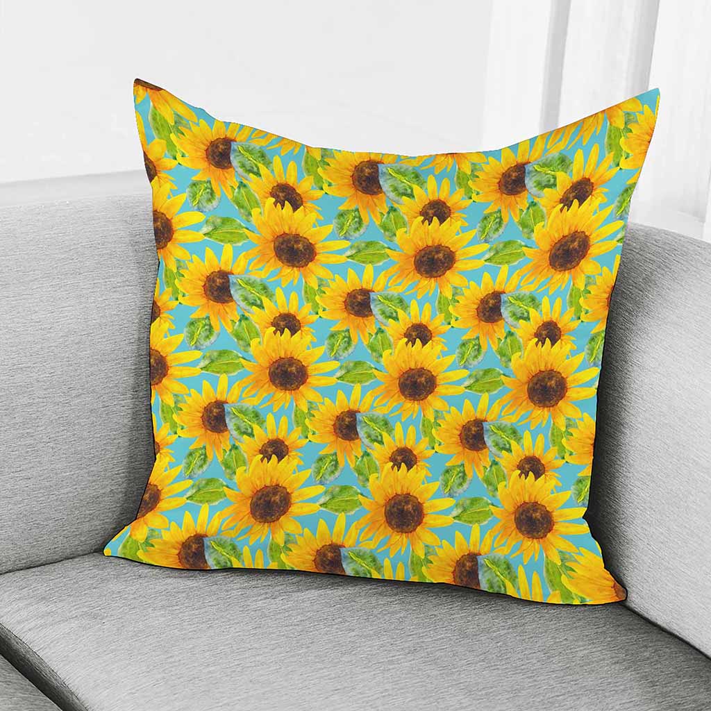 Blue Watercolor Sunflower Pattern Print Pillow Cover