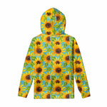 Blue Watercolor Sunflower Pattern Print Pullover Hoodie