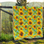 Blue Watercolor Sunflower Pattern Print Quilt