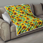 Blue Watercolor Sunflower Pattern Print Quilt