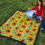 Blue Watercolor Sunflower Pattern Print Quilt