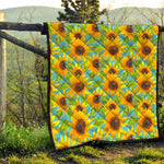 Blue Watercolor Sunflower Pattern Print Quilt