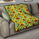 Blue Watercolor Sunflower Pattern Print Quilt