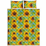 Blue Watercolor Sunflower Pattern Print Quilt Bed Set