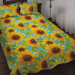 Blue Watercolor Sunflower Pattern Print Quilt Bed Set