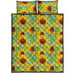 Blue Watercolor Sunflower Pattern Print Quilt Bed Set