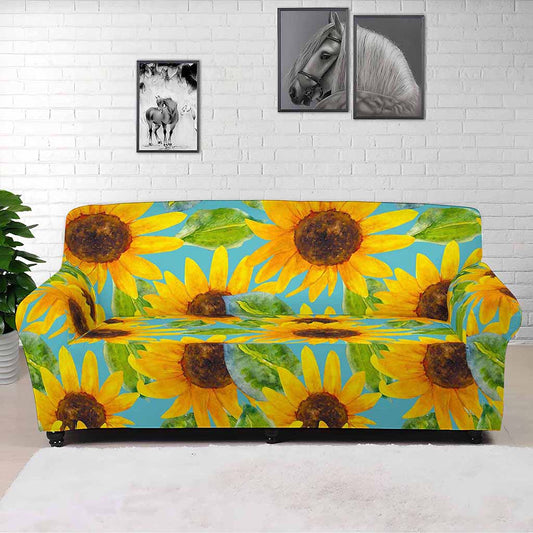 Blue Watercolor Sunflower Pattern Print Sofa Cover