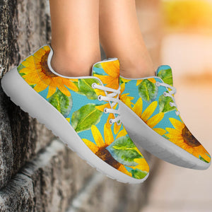 Blue Watercolor Sunflower Pattern Print Sport Shoes GearFrost