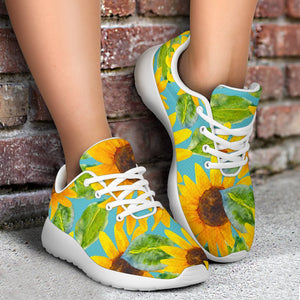 Blue Watercolor Sunflower Pattern Print Sport Shoes GearFrost