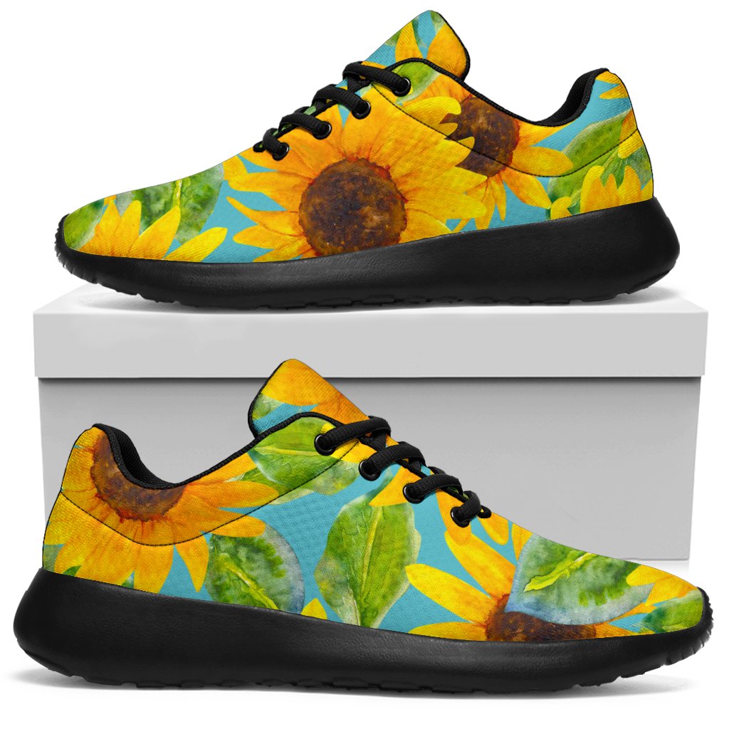 Blue Watercolor Sunflower Pattern Print Sport Shoes GearFrost