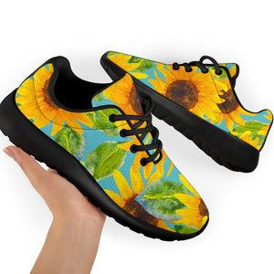 Blue Watercolor Sunflower Pattern Print Sport Shoes GearFrost