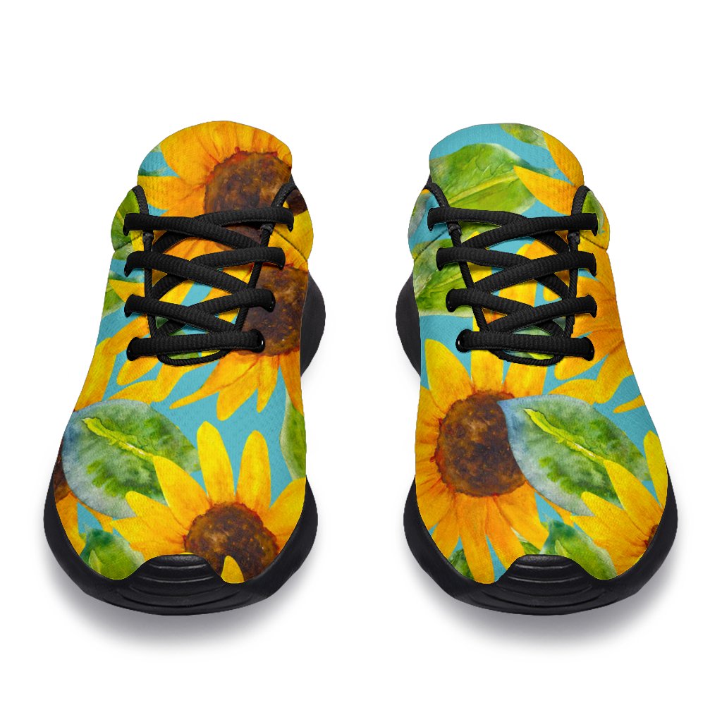 Blue Watercolor Sunflower Pattern Print Sport Shoes GearFrost
