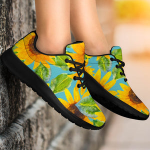 Blue Watercolor Sunflower Pattern Print Sport Shoes GearFrost