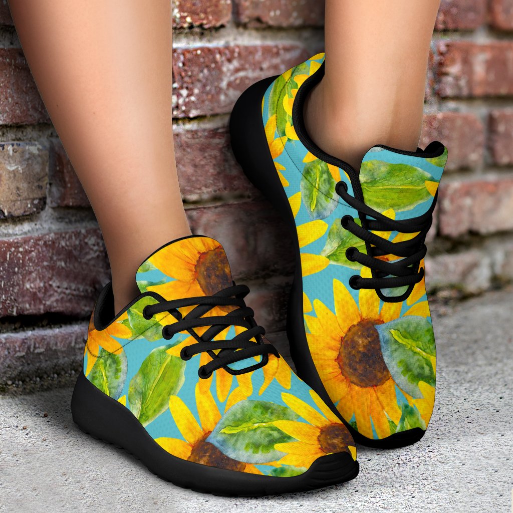 Blue Watercolor Sunflower Pattern Print Sport Shoes GearFrost