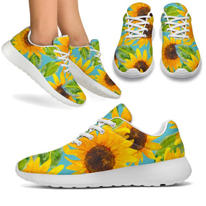 Blue Watercolor Sunflower Pattern Print Sport Shoes GearFrost