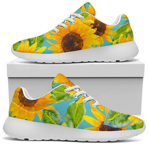 Blue Watercolor Sunflower Pattern Print Sport Shoes GearFrost