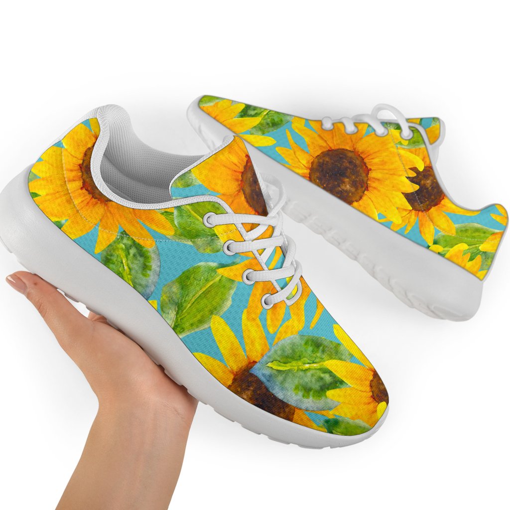 Blue Watercolor Sunflower Pattern Print Sport Shoes GearFrost