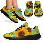 Blue Watercolor Sunflower Pattern Print Sport Shoes GearFrost