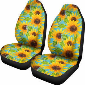 Blue Watercolor Sunflower Pattern Print Universal Fit Car Seat Covers