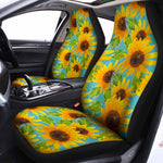 Blue Watercolor Sunflower Pattern Print Universal Fit Car Seat Covers