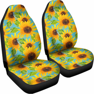 Blue Watercolor Sunflower Pattern Print Universal Fit Car Seat Covers