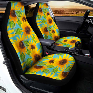 Blue Watercolor Sunflower Pattern Print Universal Fit Car Seat Covers