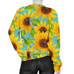 Blue Watercolor Sunflower Pattern Print Women's Crewneck Sweatshirt GearFrost