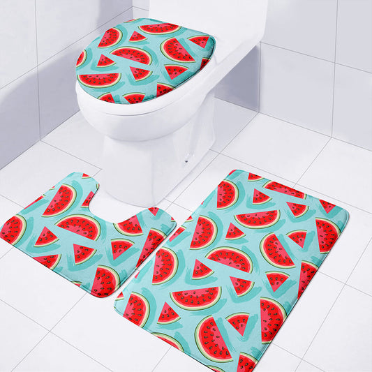 Blue Watermelon Pieces Pattern Print 3 Piece Bath Mat Set