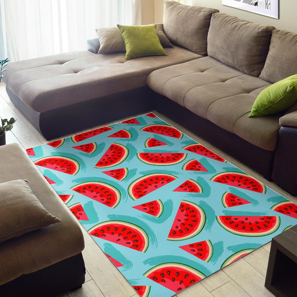 Blue Watermelon Pieces Pattern Print Area Rug GearFrost