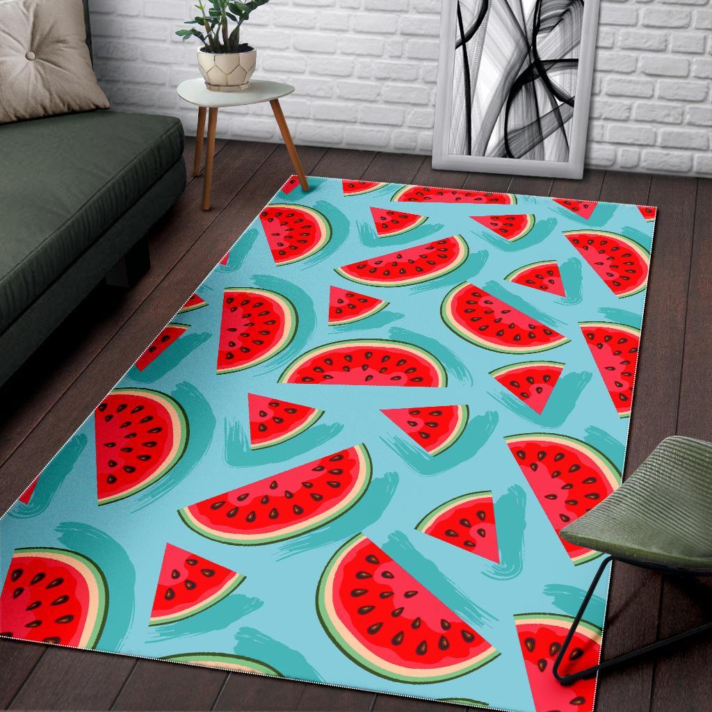 Blue Watermelon Pieces Pattern Print Area Rug GearFrost