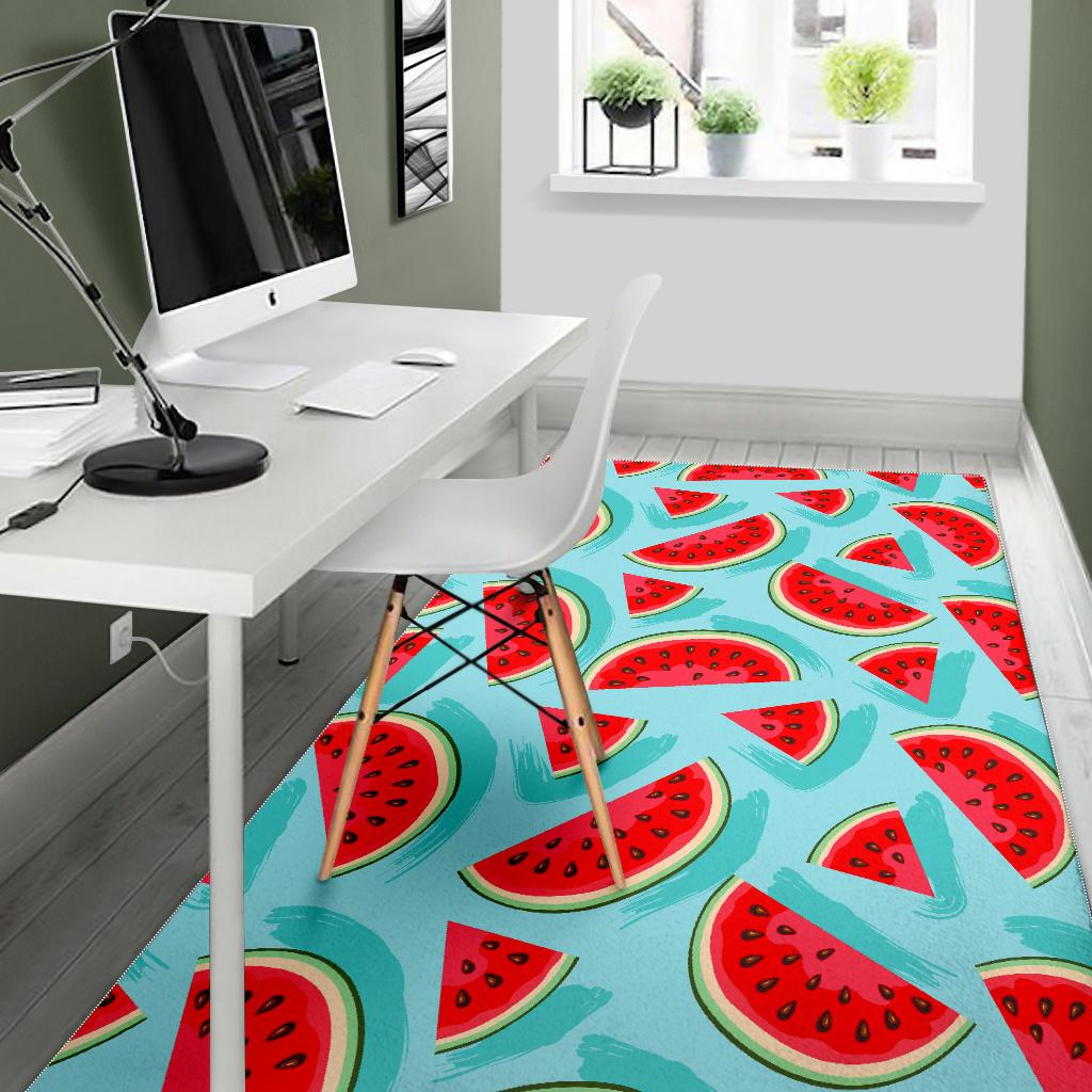 Blue Watermelon Pieces Pattern Print Area Rug GearFrost