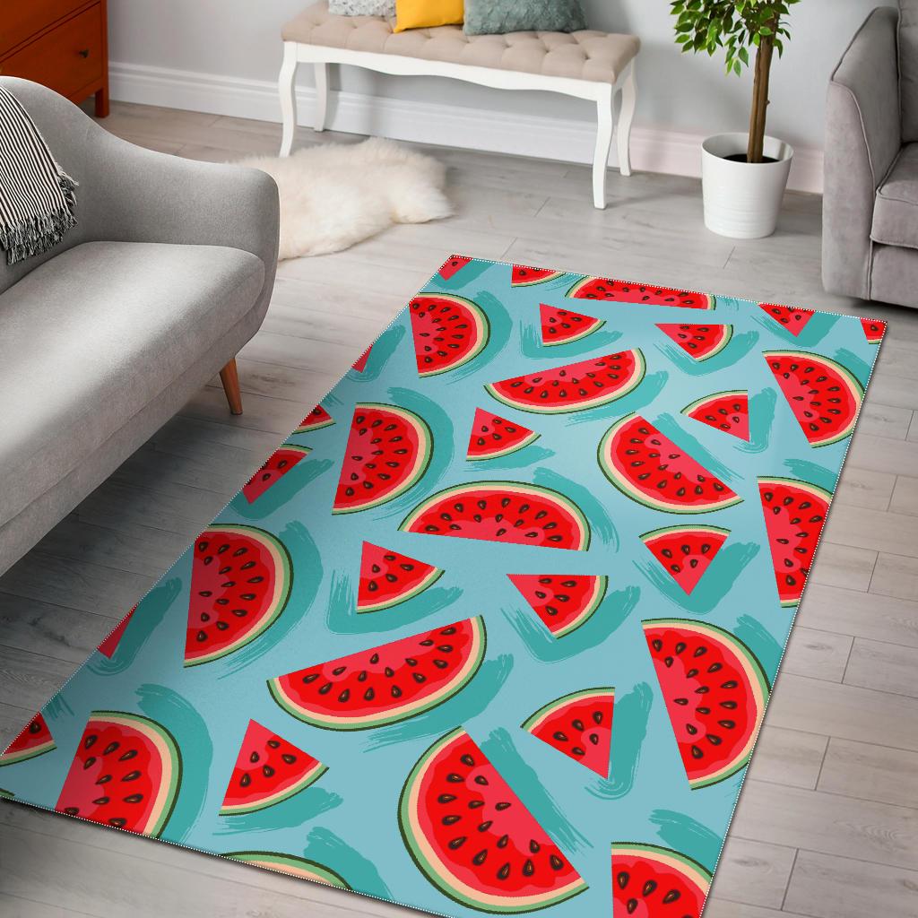 Blue Watermelon Pieces Pattern Print Area Rug GearFrost