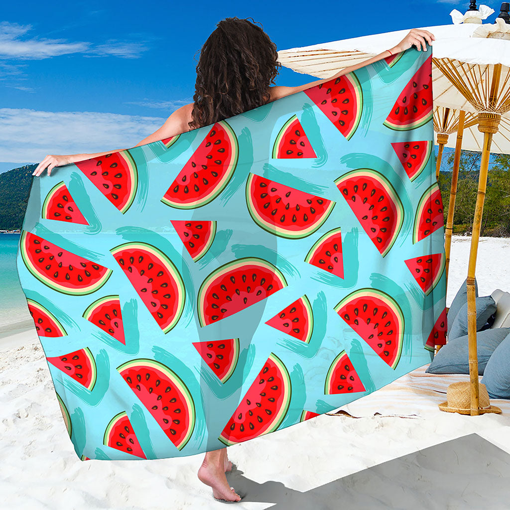Blue Watermelon Pieces Pattern Print Beach Sarong Wrap