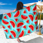 Blue Watermelon Pieces Pattern Print Beach Sarong Wrap