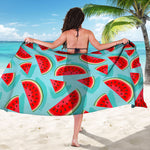 Blue Watermelon Pieces Pattern Print Beach Sarong Wrap