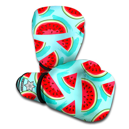 Blue Watermelon Pieces Pattern Print Boxing Gloves