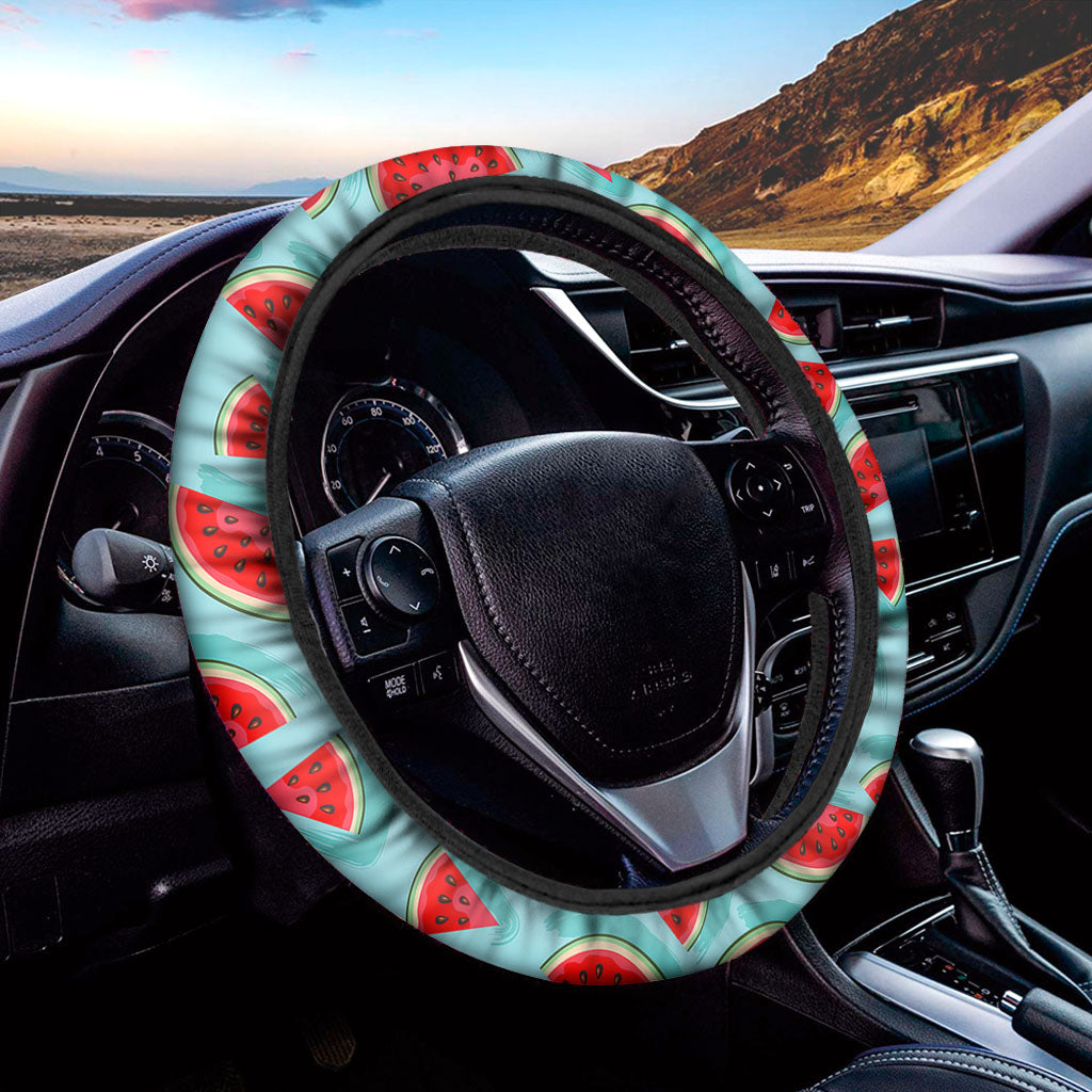 Blue Watermelon Pieces Pattern Print Car Steering Wheel Cover