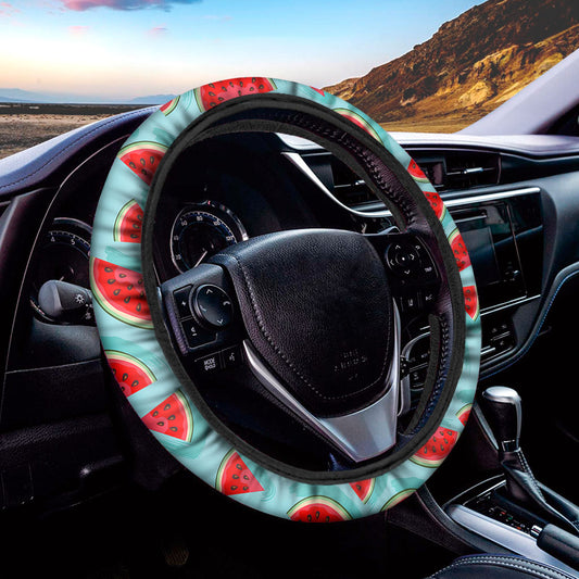 Blue Watermelon Pieces Pattern Print Car Steering Wheel Cover