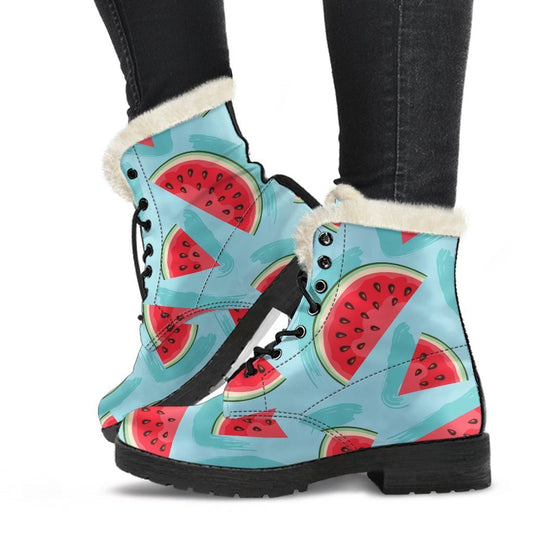 Blue Watermelon Pieces Pattern Print Comfy Boots GearFrost